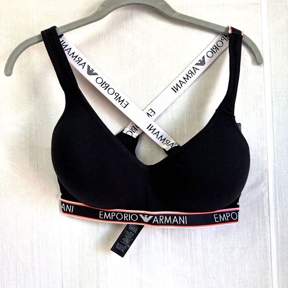 Emporio Armani Other - Emporio Armani Women's Iconicic Logoband Cotton Blend Black Bralette Bra SZ XL